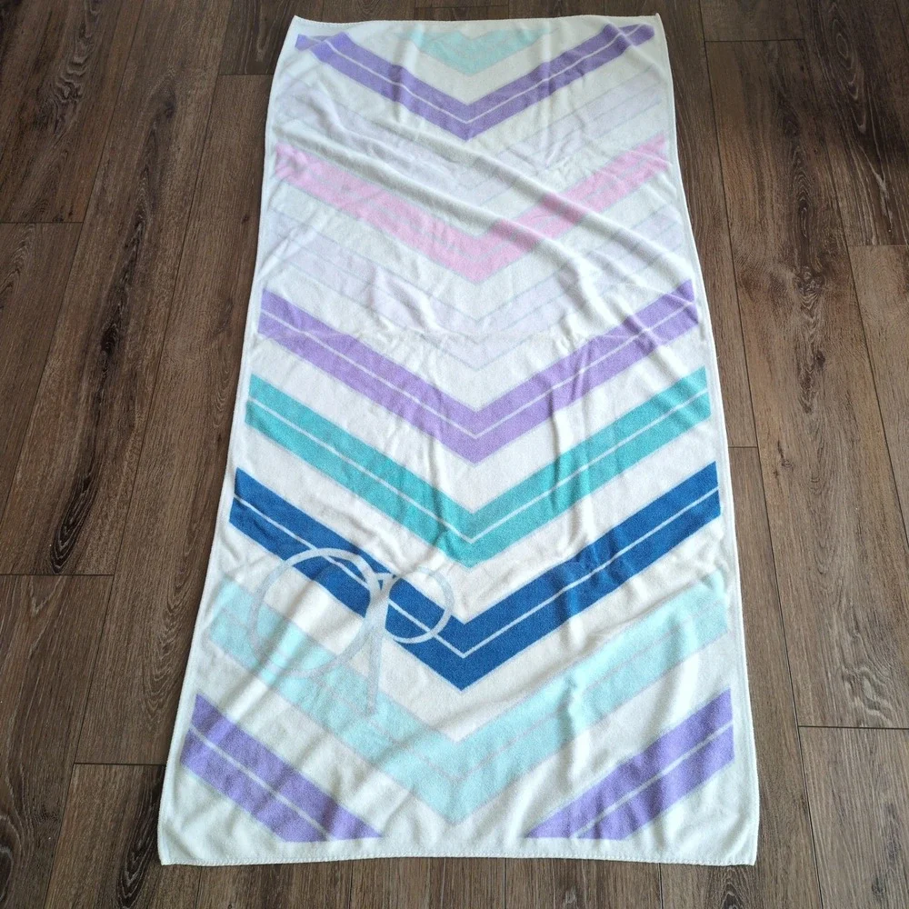 Vtg OP Ocean Pacific Logo Beach Towel Chevron Retro Purple Blue Surfer‎ 28x58